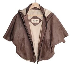 Women's Brown Leather Cape Blazer
